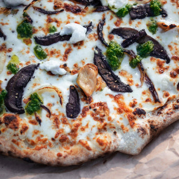 Wild Mushrooms, Caramelized Onions, Roast Garlic & Walnut Pesto Pizza - Kitchen Farmacy
